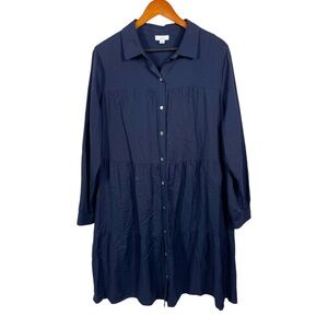 J Jill Womens Dress Navy Blue Long Sleeve Tiered Extra Large XL Button Down